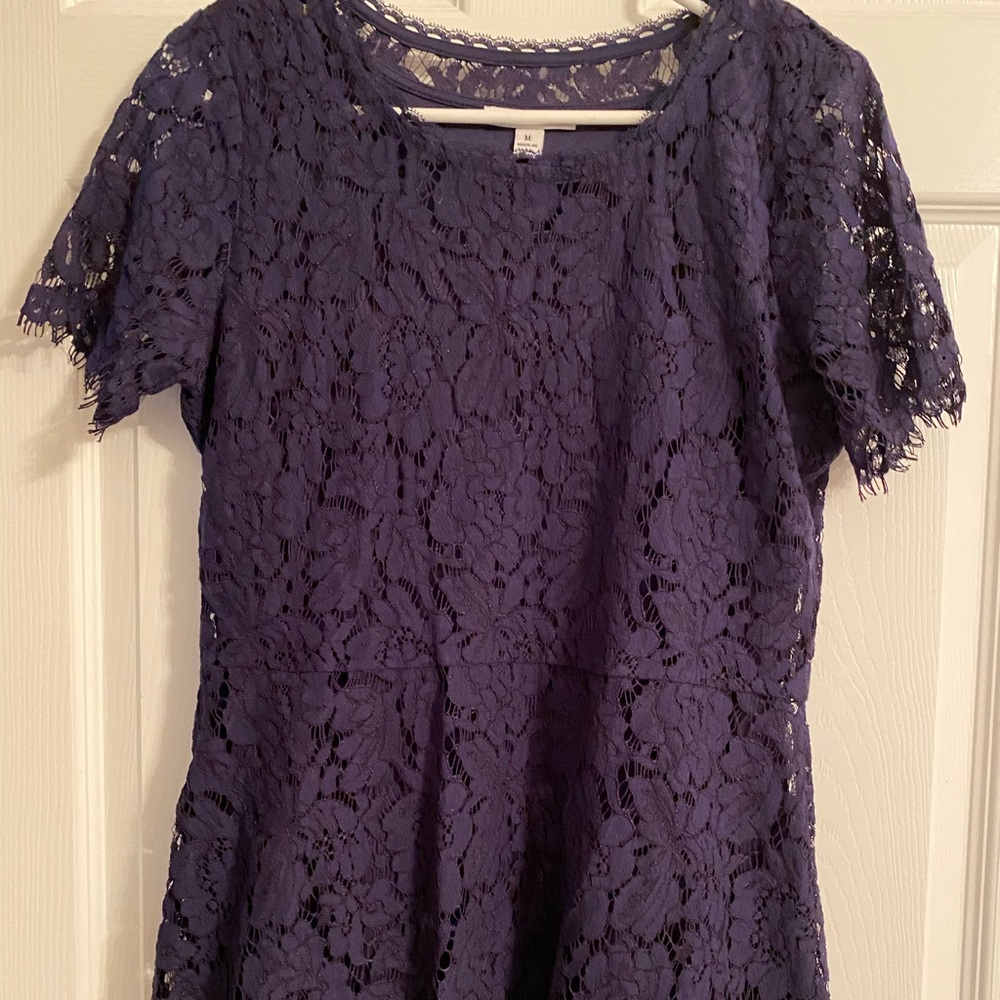 3 for $25 Navy Lace Peplum Top